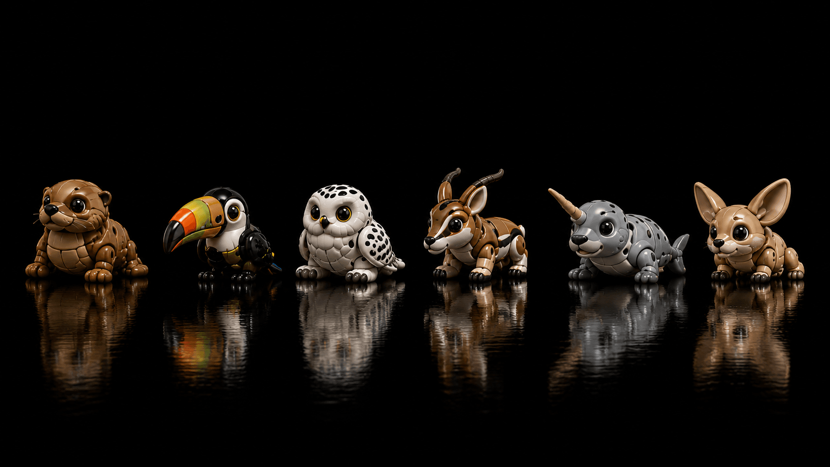 Otter, toucan, snowy owl, gazelle, narwhal and fennec fox Tamagos